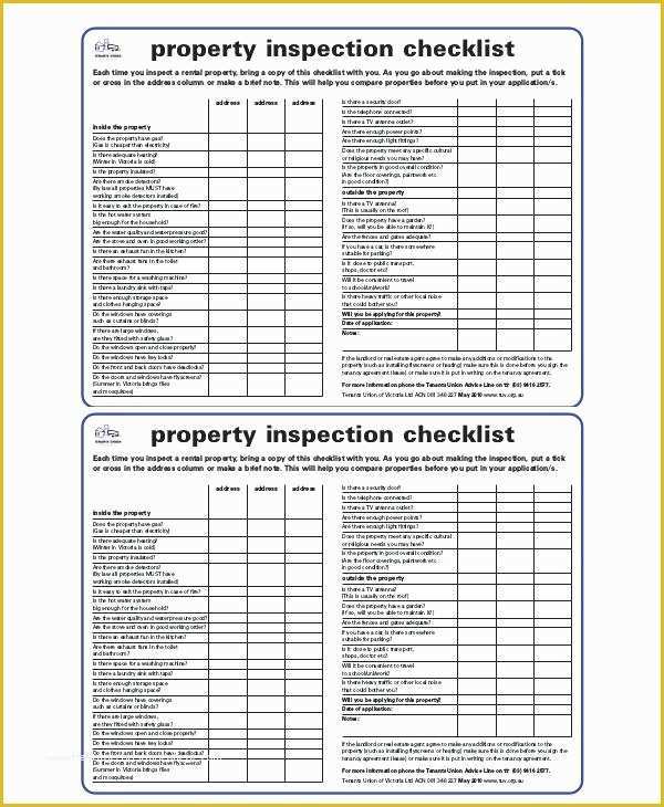 Free Property Inspection Checklist Templates Of Property Inspection Checklist Template Printable Home