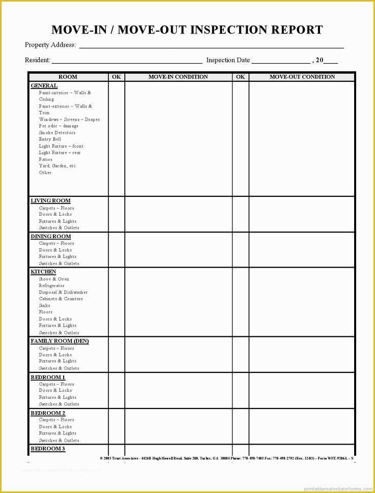 Free Property Inspection Checklist Templates Of Sample Printable Move In Move Out Inspection Report form