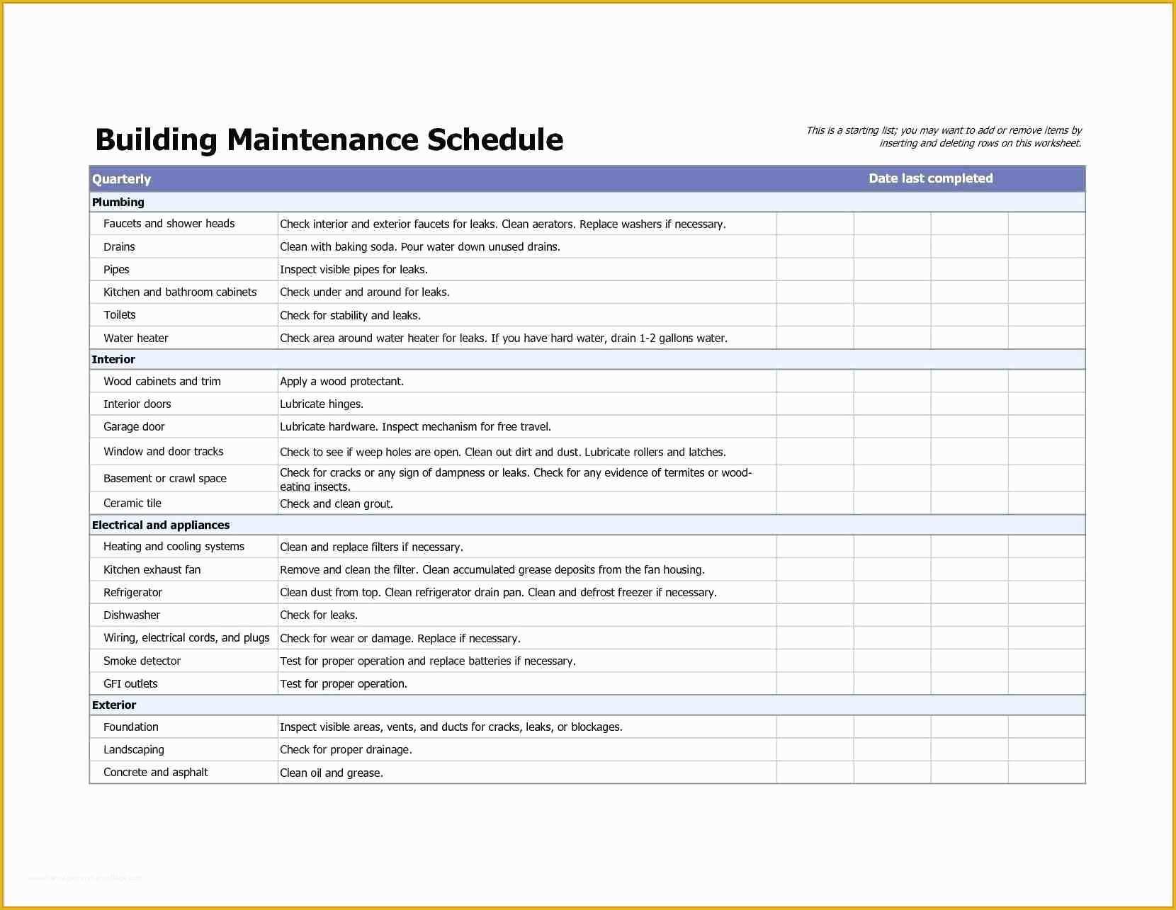 Free Property Management Maintenance Checklist Template Of Building Maintenance Checklists – Emmamcintyrephotography