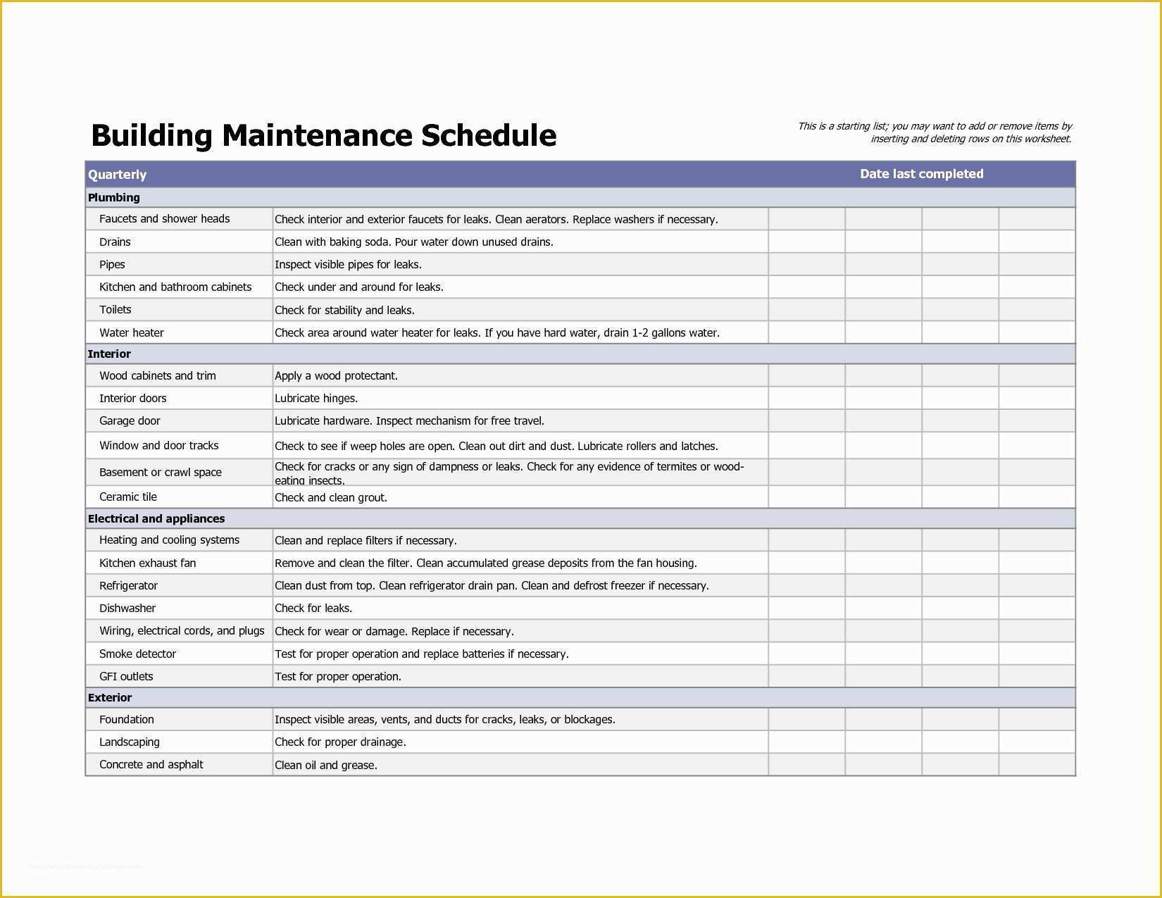 Free Property Management Maintenance Checklist Template Of Building Maintenance Schedule Excel Template