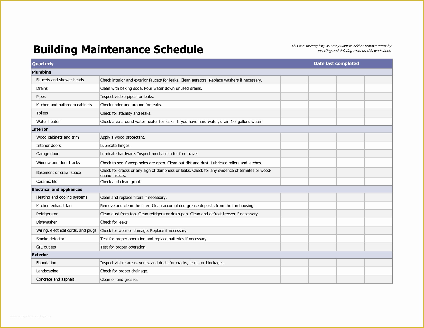 Free Property Management Maintenance Checklist Template Of Equipment Maintenance Schedule Template Excel