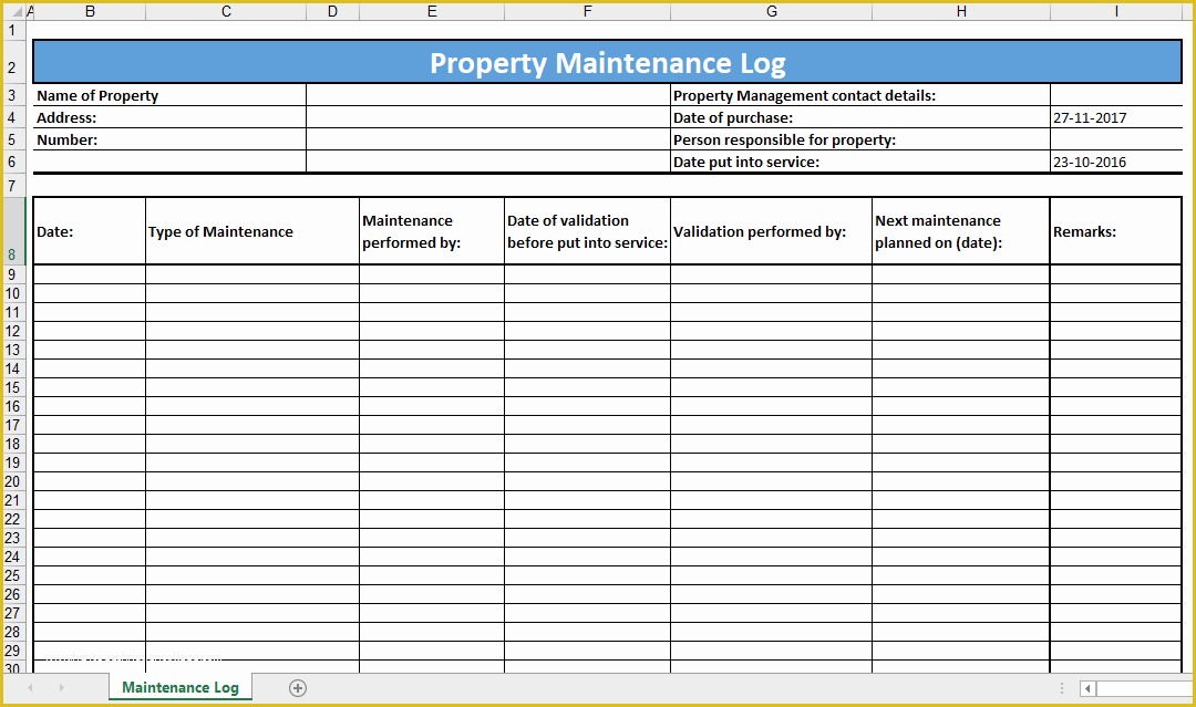 Free Property Management Maintenance Checklist Template Of Free Property Maintenance Log Template