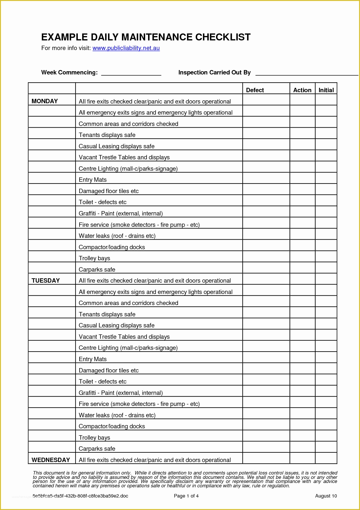 Free Property Management Maintenance Checklist Template Of Hotel Maintenance Checklist Template