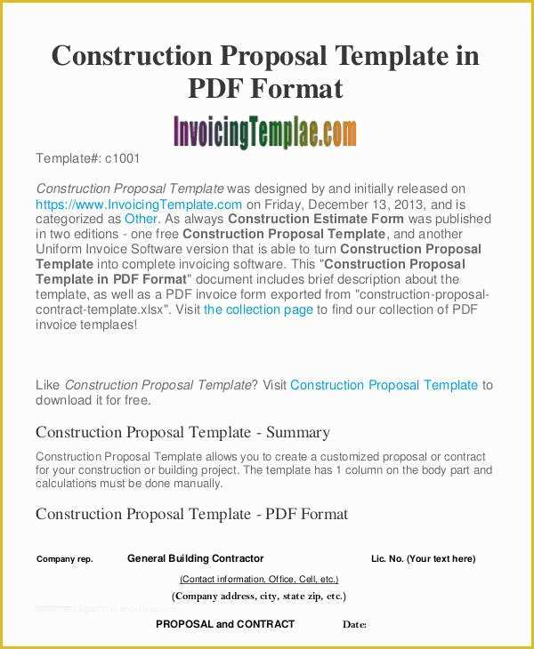 Free Proposal Template for Construction Of Construction Business Proposal Templates 10 Free Word