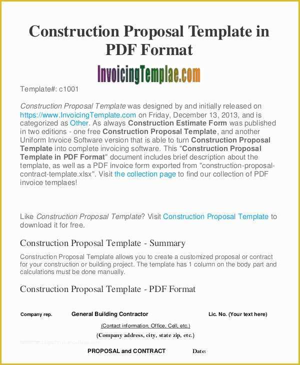 Free Proposal Template for Construction Of Construction Business Proposal Templates 10 Free Word