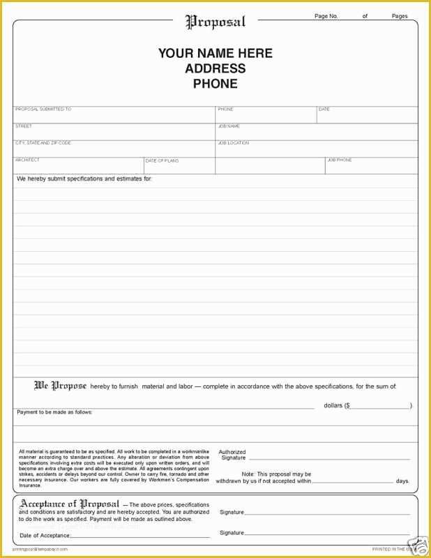 Free Proposal Template for Construction Of Printable Blank Bid Proposal forms