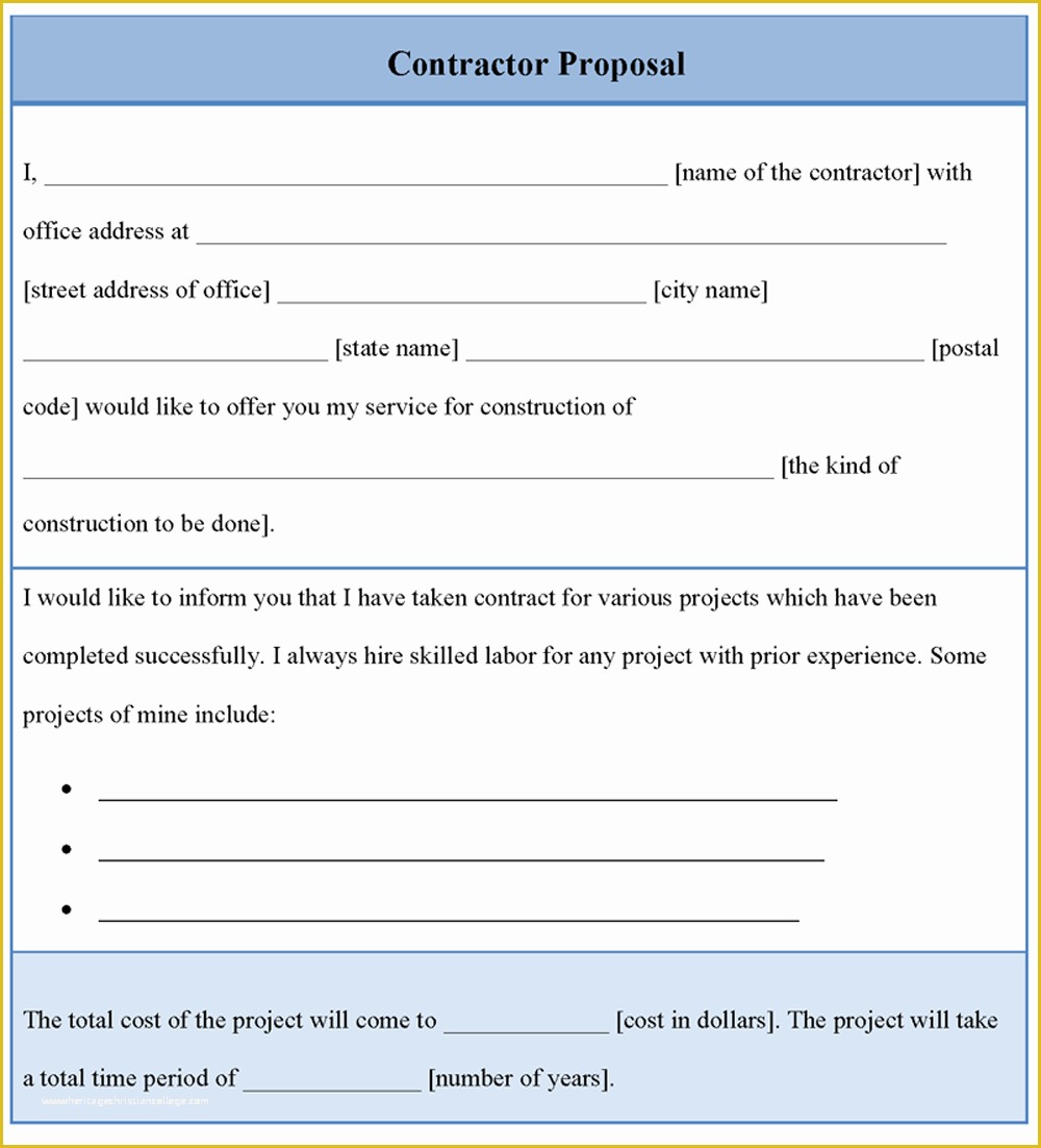 Free Proposal Template for Construction Of Proposal Template for Contractor Example Of Contractor