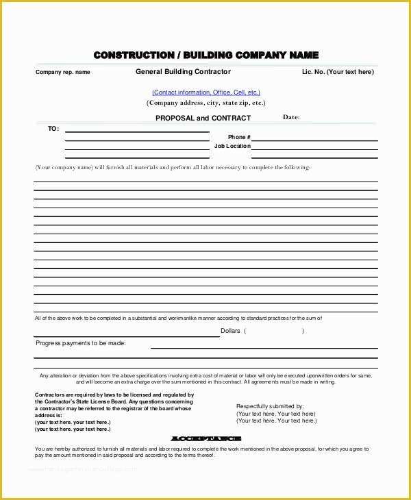 Free Proposal Template for Construction Of Sample Construction Proposal forms 7 Free Documents In