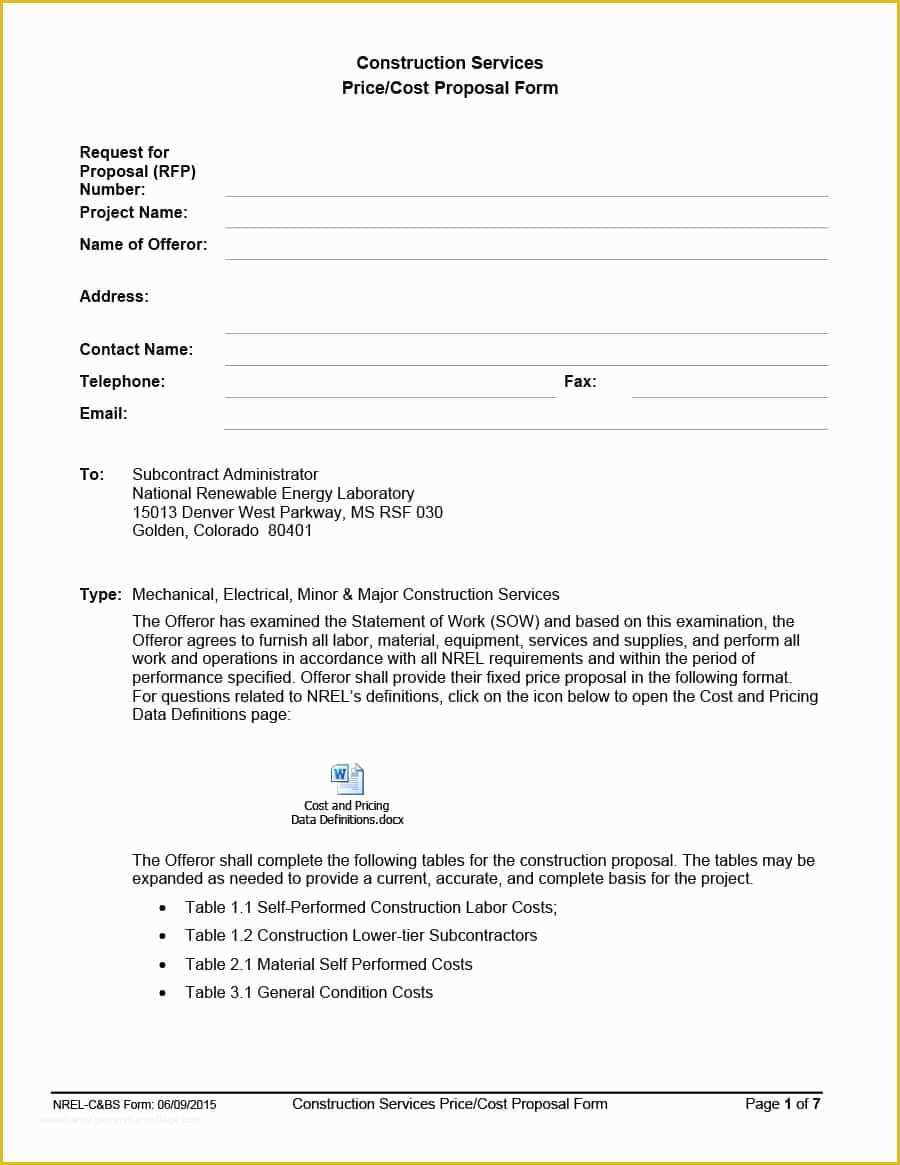 Free Proposal Template Of 31 Construction Proposal Template & Construction Bid forms