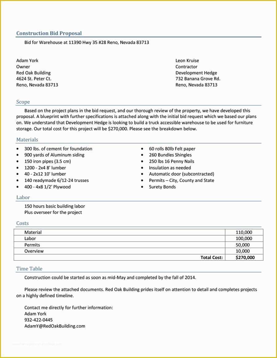 Free Proposal Template Of 31 Construction Proposal Template & Construction Bid forms