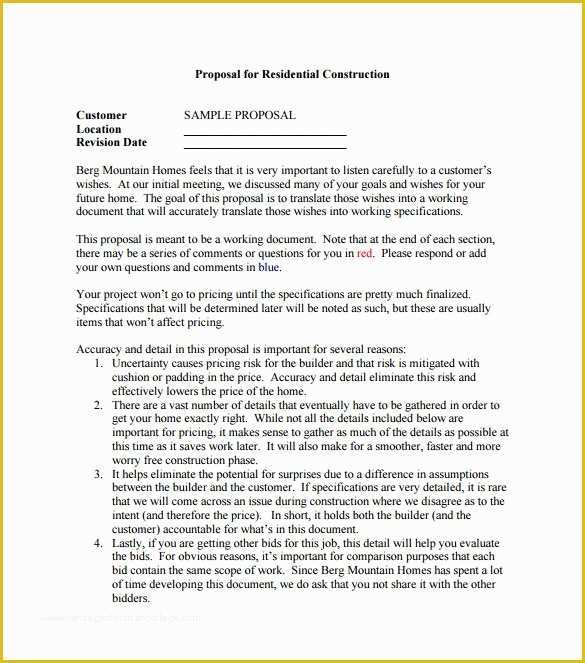 Free Proposal Template Word Of Construction Proposal Template