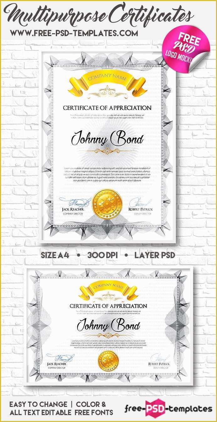 Free Psd Certificate Templates Download Of A4 Multipurpose Certificates