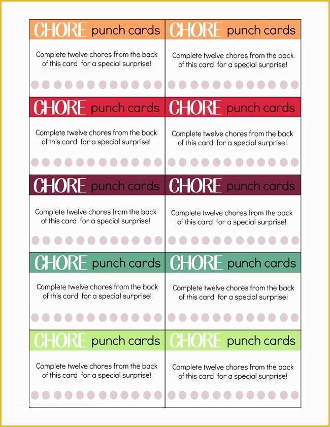 Free Punch Card Template Of Printable Chore Punch Cards for Kids My Craftily Ever after