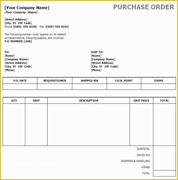Free Purchase order form Template Word Of 6 Free Purchase order Templates Excel Pdf formats