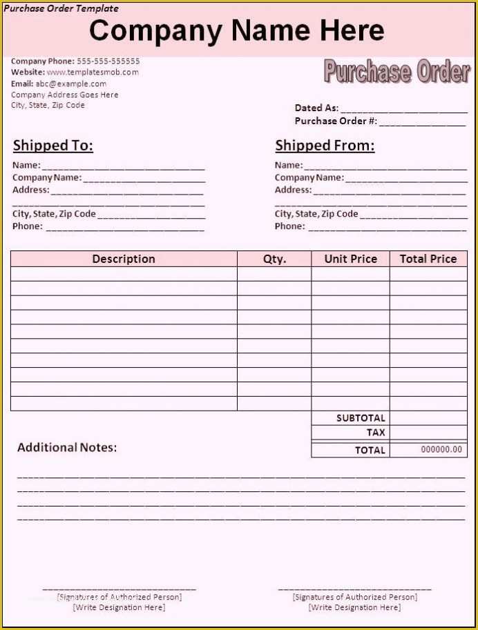 Free Purchase order form Template Word Of Free Purchase order form Template Excel Word Sample