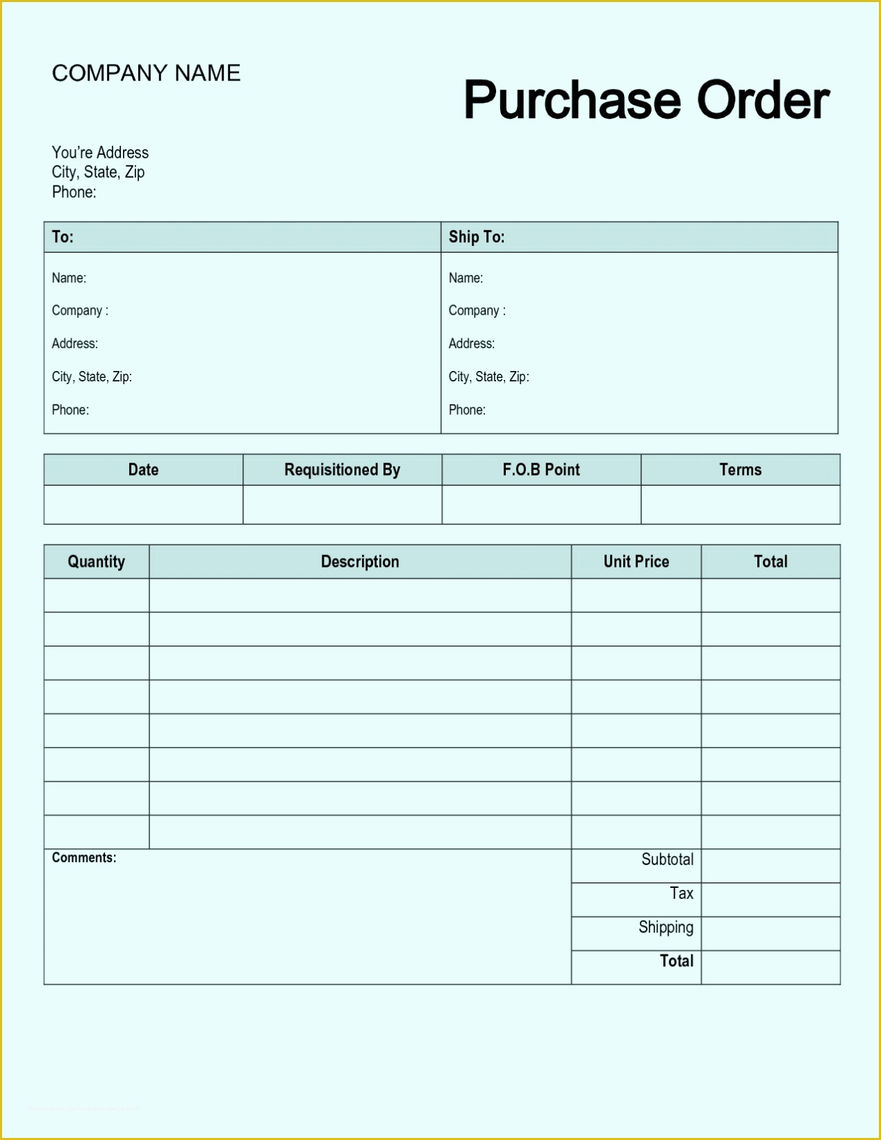 Free Purchase order Template Of Free Purchase order form Template Excel Word Sample