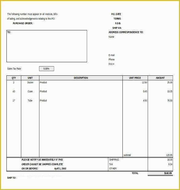 Free Purchase order Template Of Purchase order Templates – 17 Free Sample Example