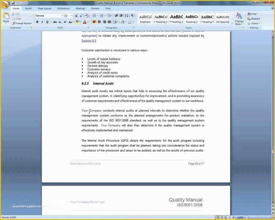 Free Quality Management System Template Of iso 9001 Quality Manual Template Demonstration