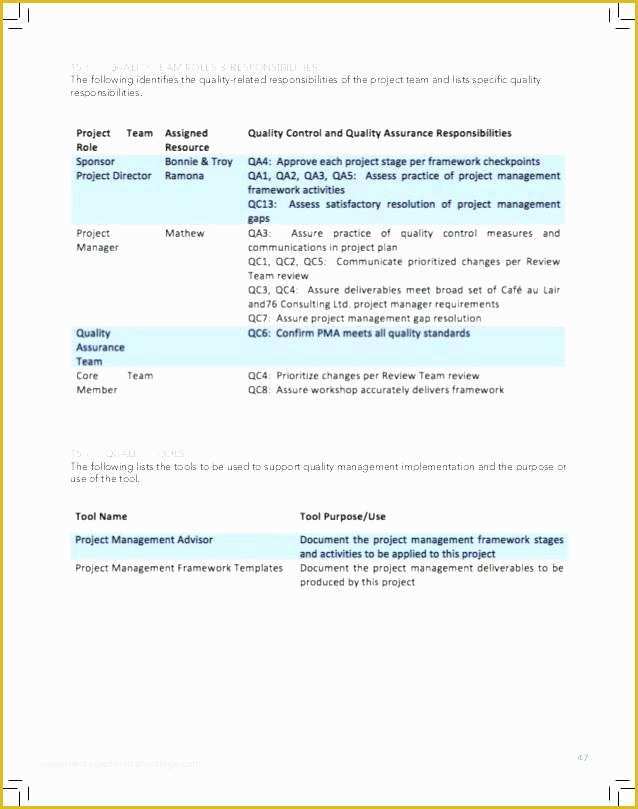 Free Quality Management System Template Of Quality Management Plan Template Data assurance Project