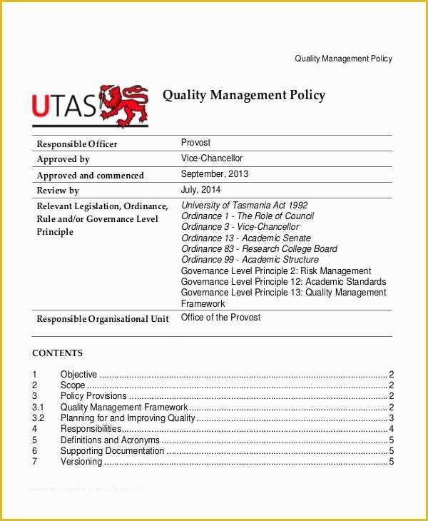 Free Quality Management System Template Of Quality Policy Template 8 Free Word Pdf Documents