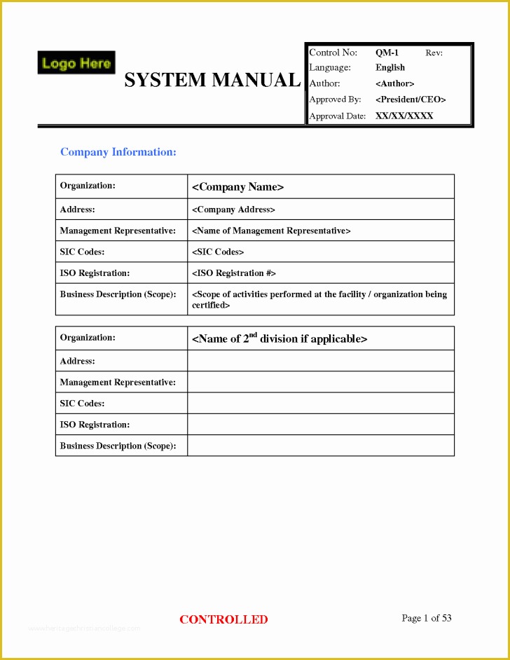 Free Quality Manual Template Download Of Internal Quality Management System Audit Checklist iso