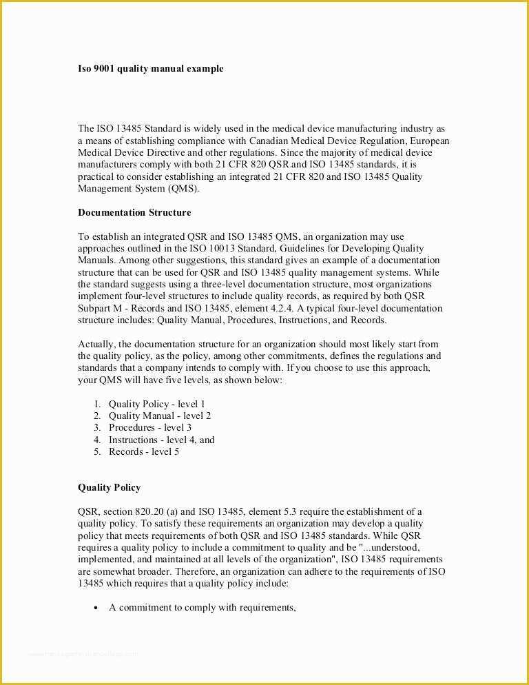 Free Quality Manual Template Download Of Iso Quality Manual Template 