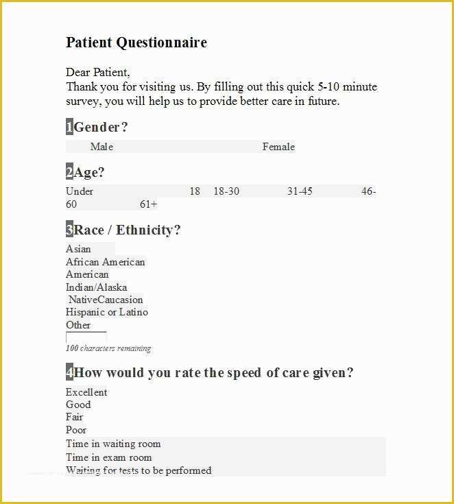 Free Questionnaire Template Of 33 Free Questionnaire Templates Word Free Template