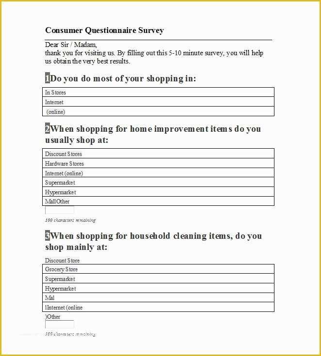 Free Questionnaire Template Of 33 Free Questionnaire Templates Word Free Template