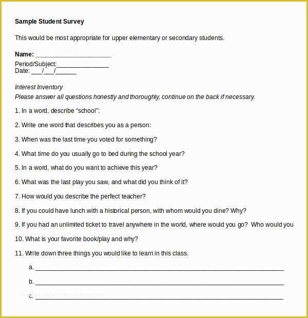 Free Questionnaire Template Of Free Questionnaire Template Word Document Student Survey