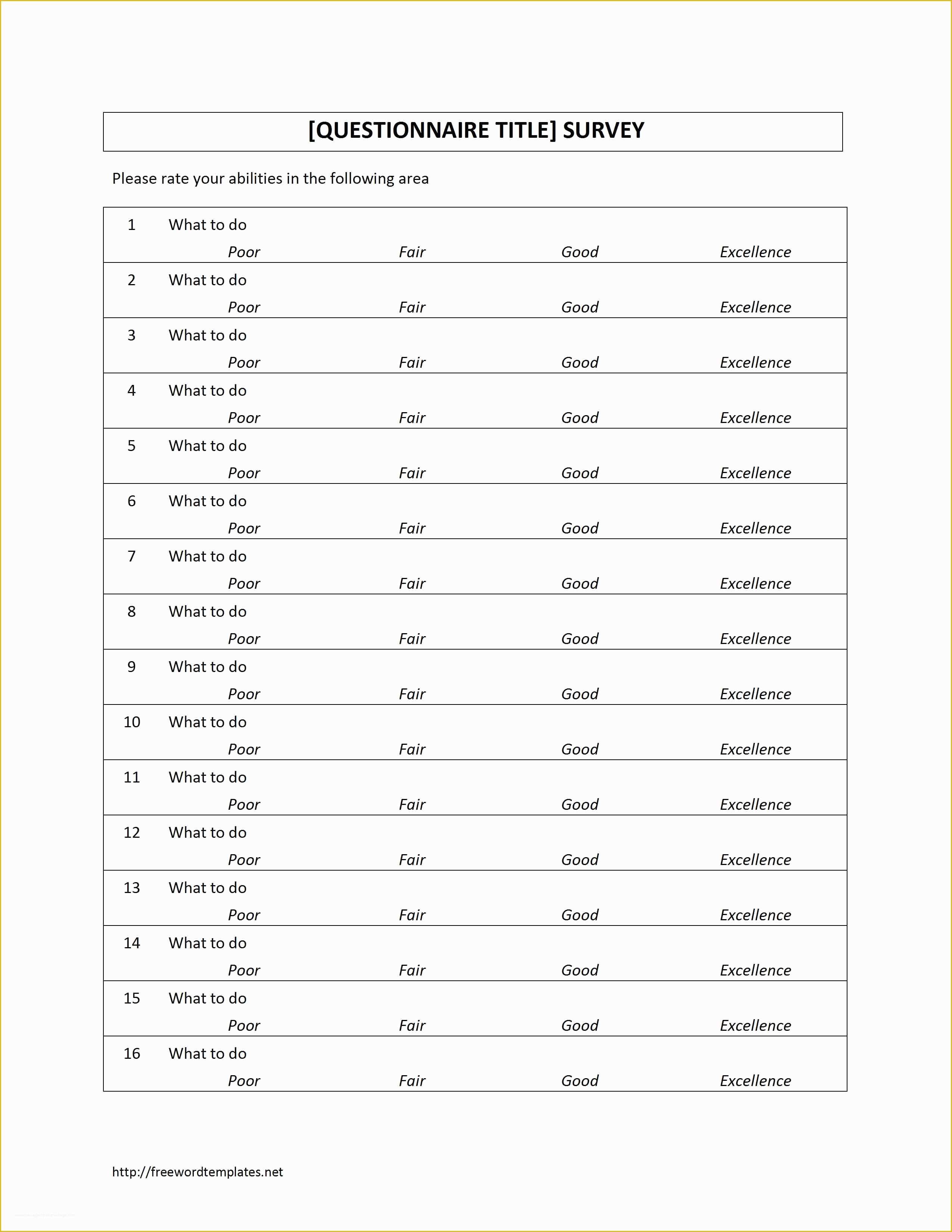 Free Questionnaire Template Of Questionnaire Template