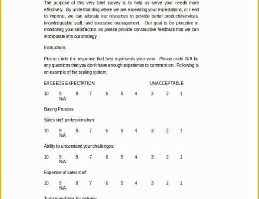 Free Questionnaire Template Of Sample Customer Satisfaction Survey Template 10 Free