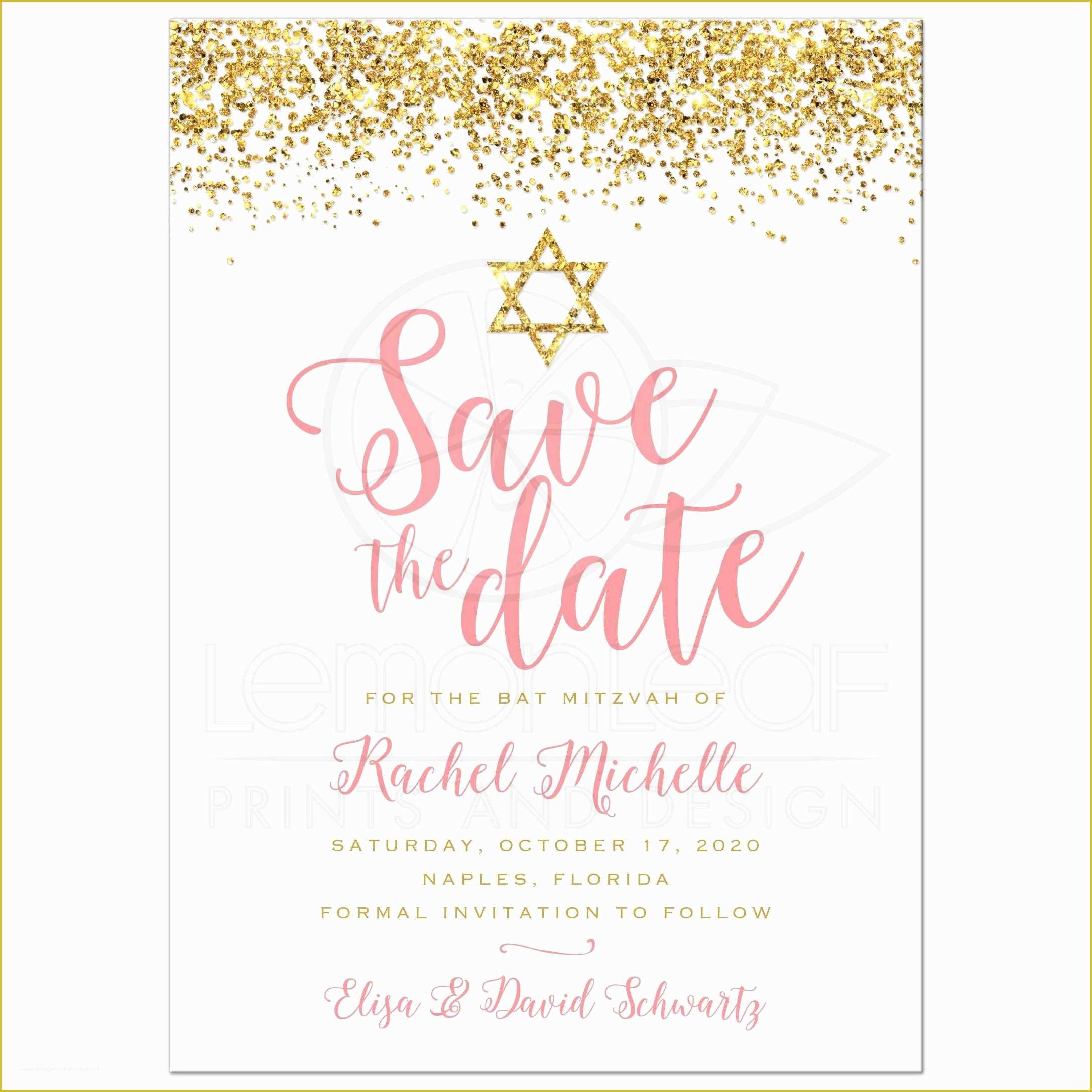 Free Quinceanera Save the Date Templates Of Bat Mitzvah Save the Date Cards Gold Glitter Look