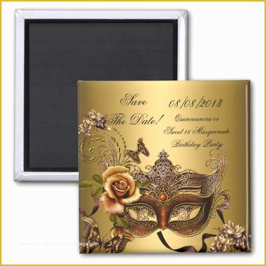 Free Quinceanera Save the Date Templates Of Save the Date Quinceanera Sweet 16 Masquerade Gold Magnet