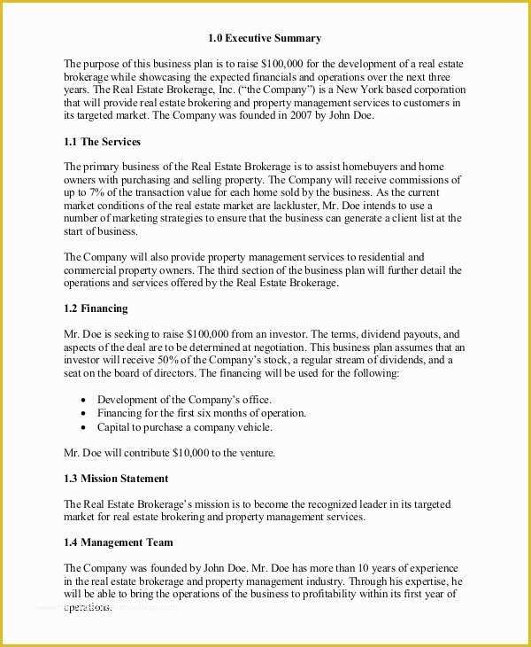 Free Real Estate Business Plan Template Of Free Real Estate Business Plan Template – Real Estate