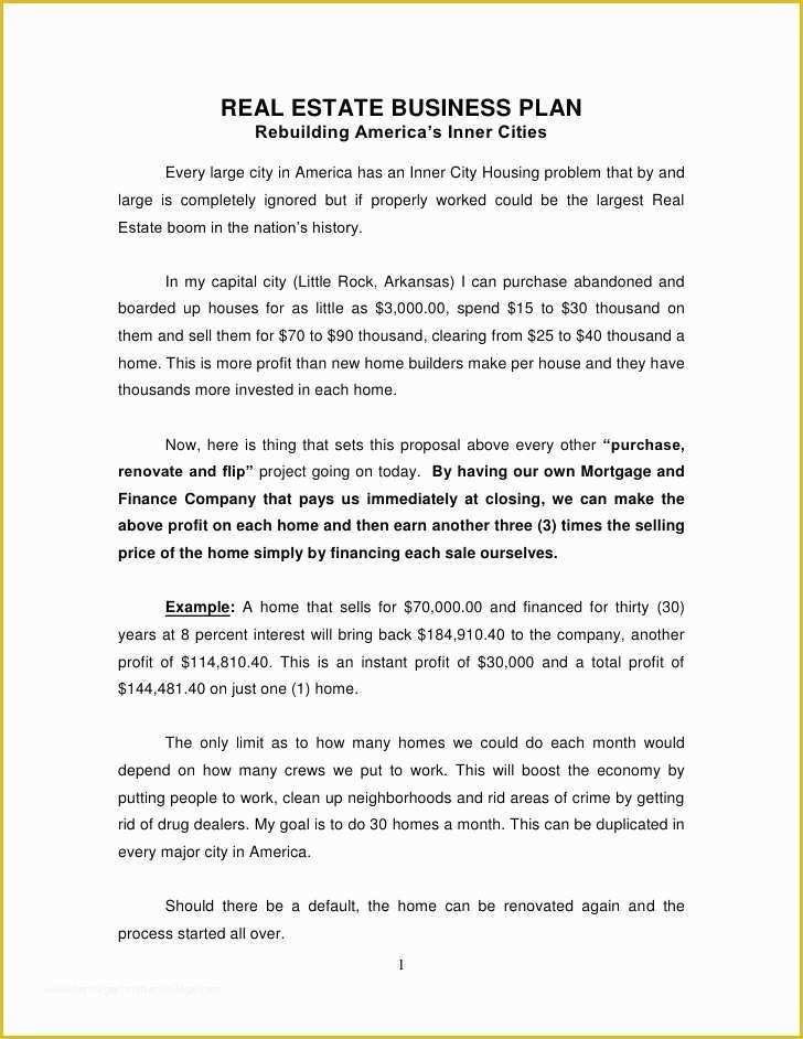 Free Real Estate Business Plan Template Of Real Estate Business Plan