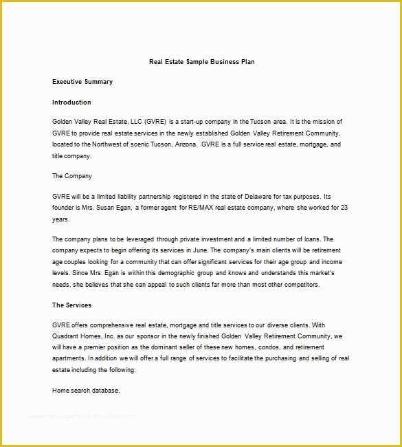 Free Real Estate Business Plan Template Of Real Estate Business Plan Template 16 Free Word Excel