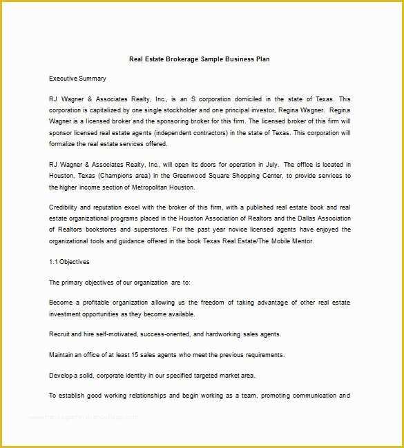 Free Real Estate Business Plan Template Word Of Real Estate Agent Business Plan Template Real Estate