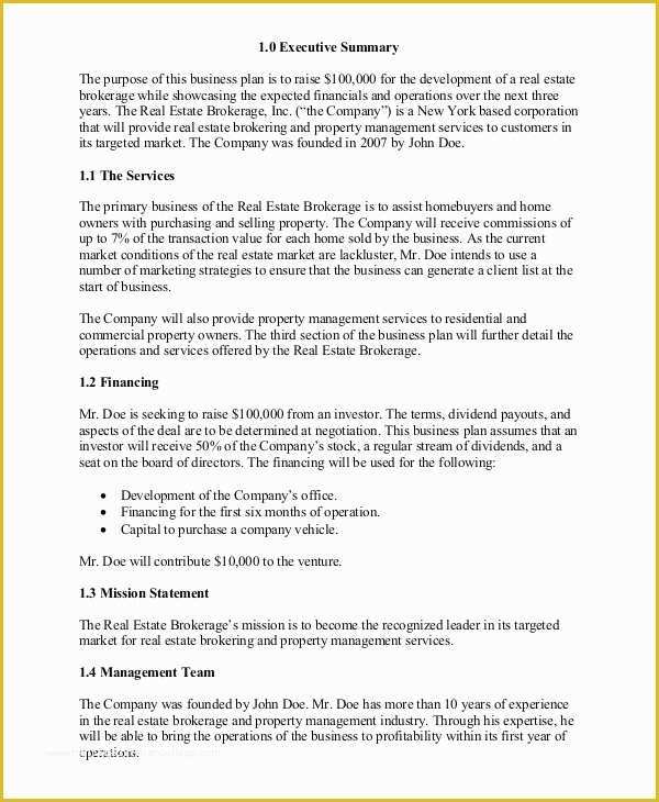 Free Real Estate Business Plan Template Word Of Real Estate Business Plan 11 Free Pdf Word Documemts