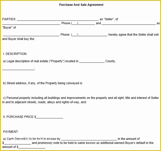 Free Real Estate Purchase and Sale Agreement Template Of Free Printable Sale Agreement form form Generic