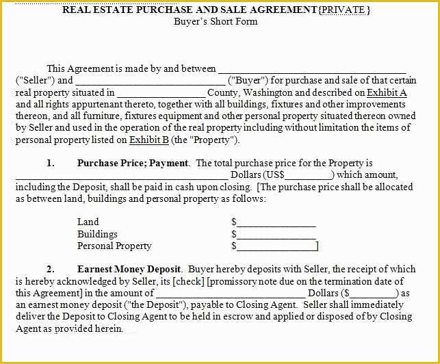 Free Real Estate Purchase and Sale Agreement Template Of House for Sale Contract