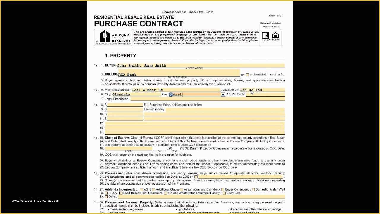 Free Real Estate Purchase and Sale Agreement Template Of Pleting Section 1 Property Az Residential Purchase