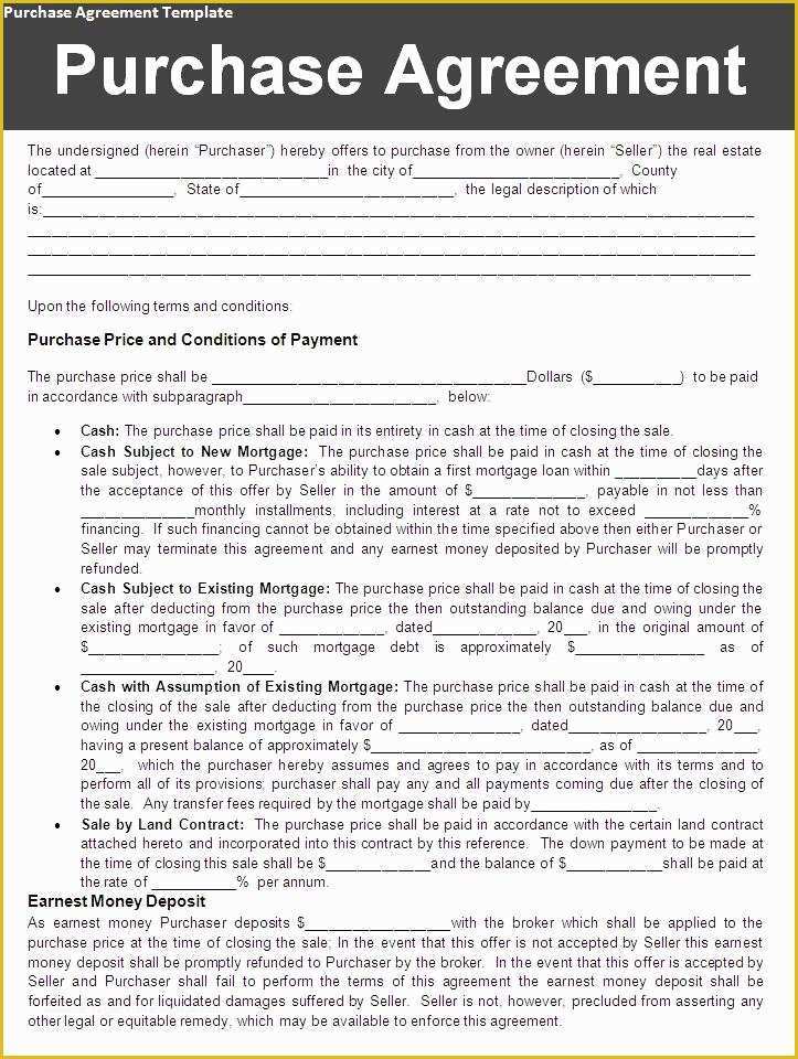 Free Real Estate Purchase and Sale Agreement Template Of Purchase Agreement Template Word Excel formats