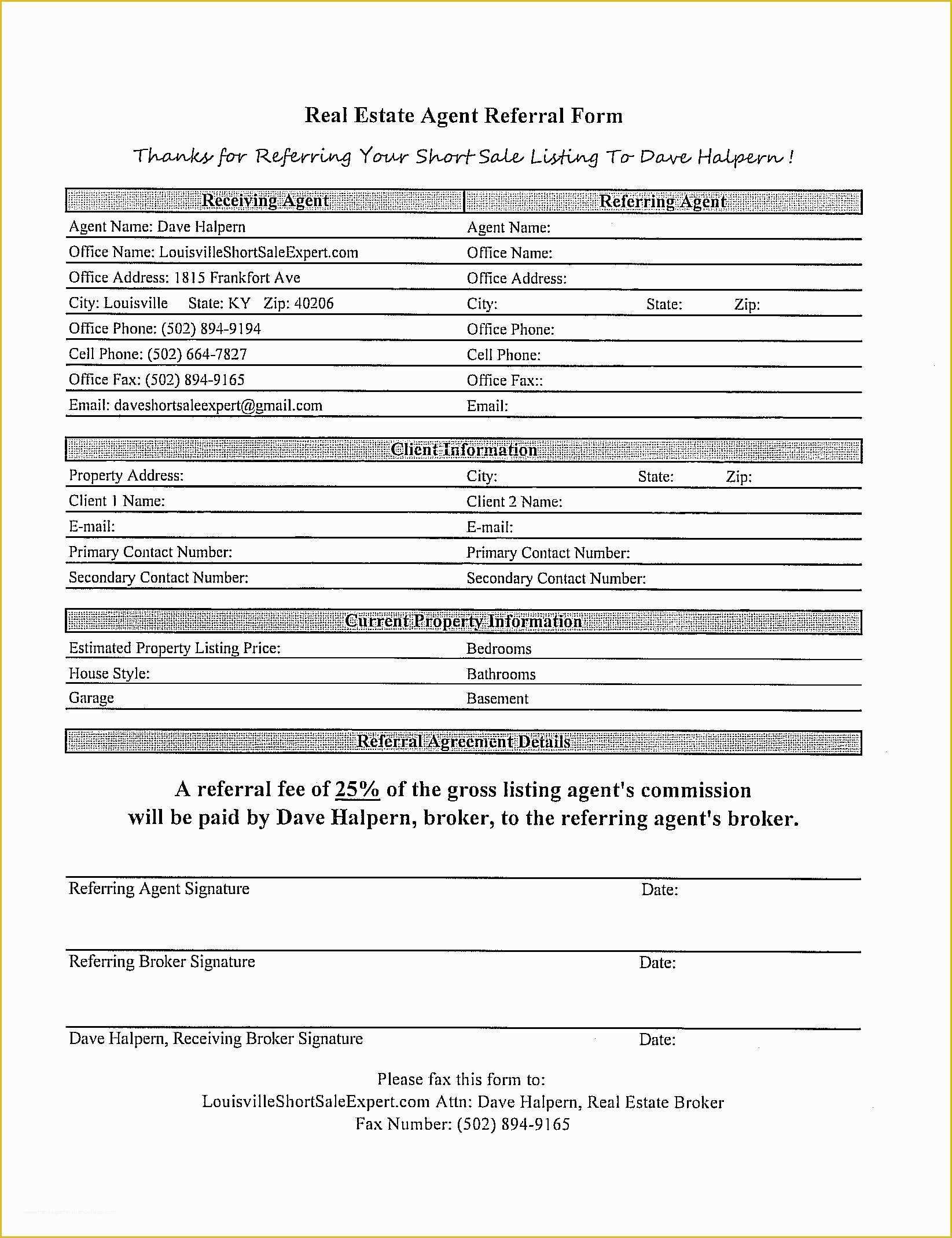 Free Real Estate Referral form Template Of 12 Best S Of Real Estate Agent Referral form Free
