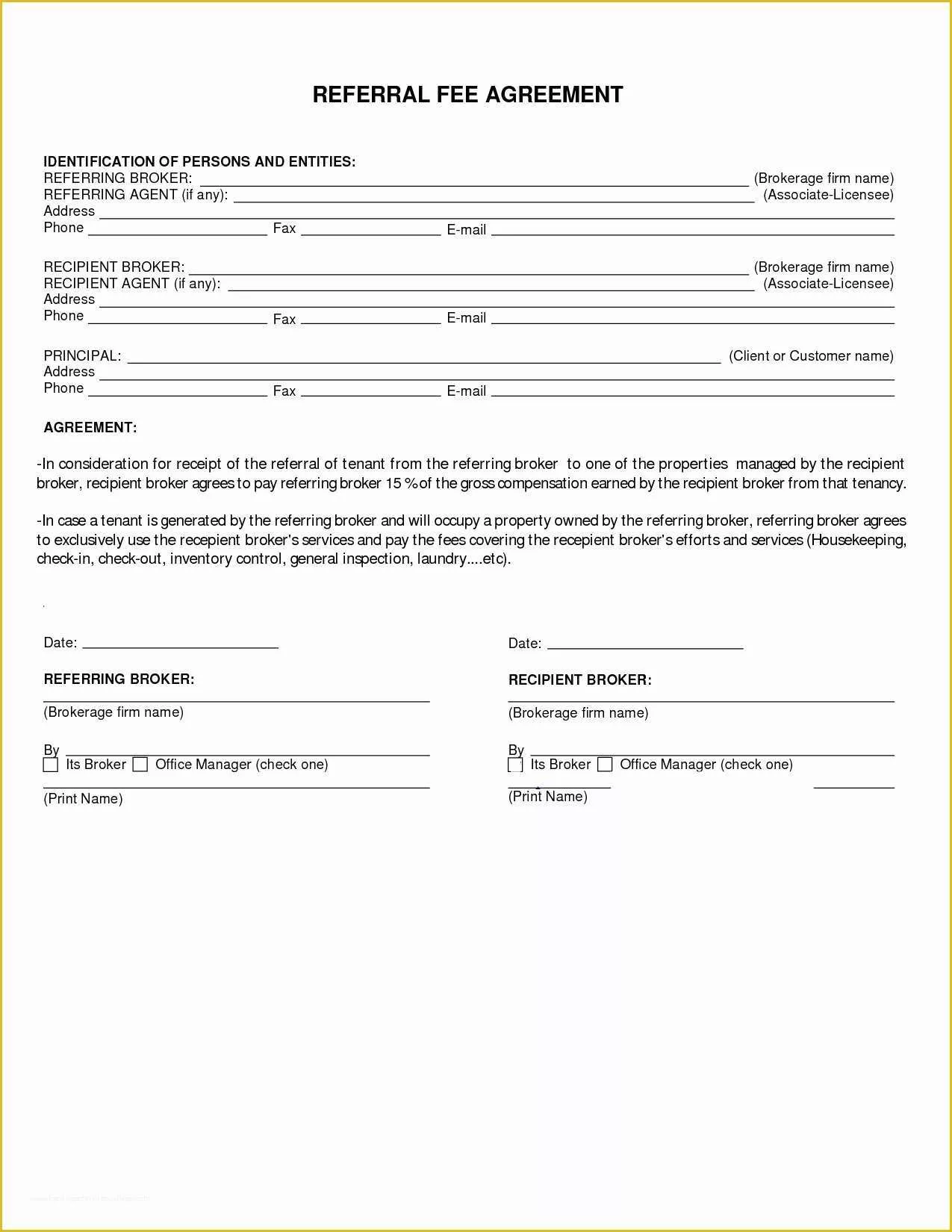 Free Real Estate Referral form Template Of 50 Best Real Estate Referral Fee Agreement Je V