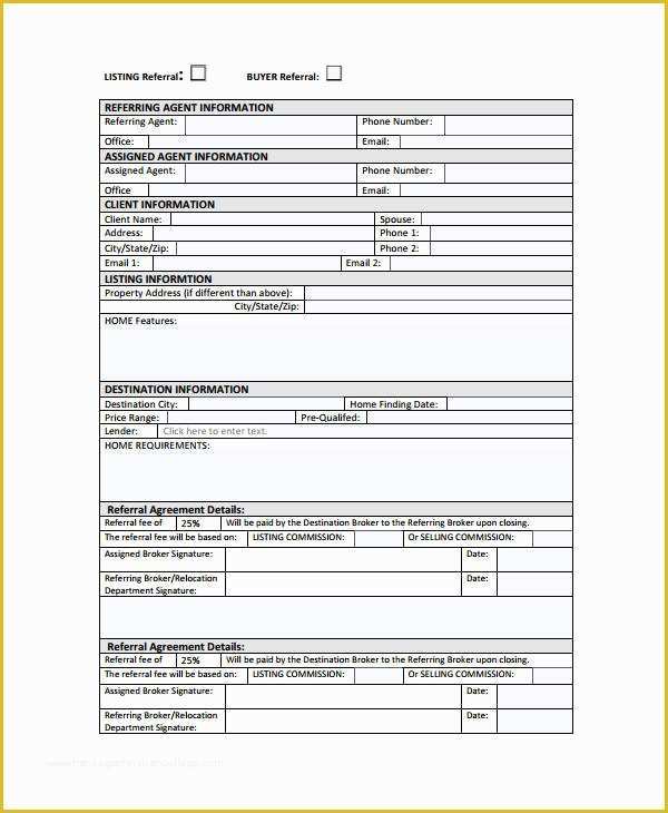 Free Real Estate Referral form Template Of Real Estate form 9 Free Sample Example format