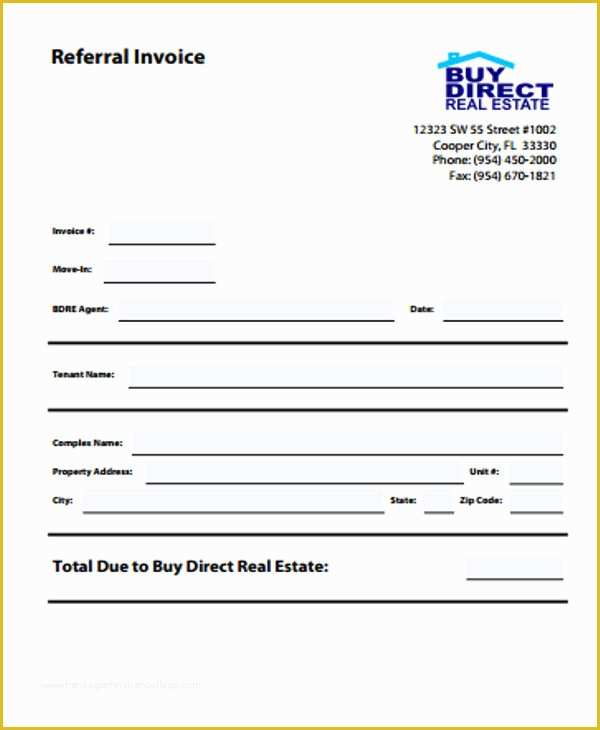 Free Real Estate Referral form Template Of Real Estate Invoice Template Most Effective Ways to