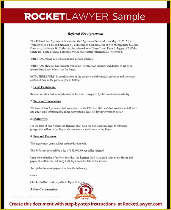 Free Real Estate Referral form Template Of Referral Fee Agreement Template form with Sample