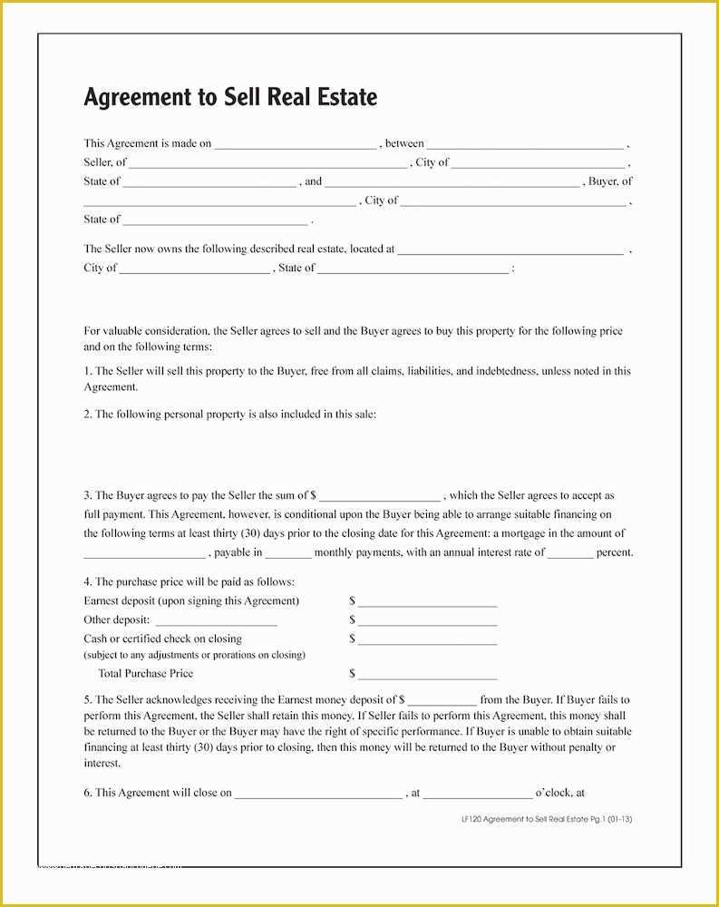 Free Real Estate Sales Agreement Template Of Agreement to Sell Real Estate forms and Instructions