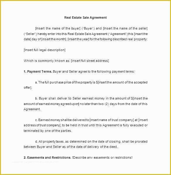 Free Real Estate Sales Agreement Template Of Real Estate Sales Contract Template