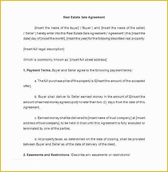 Free Real Estate Sales Agreement Template Of Real Estate Sales Contract Template